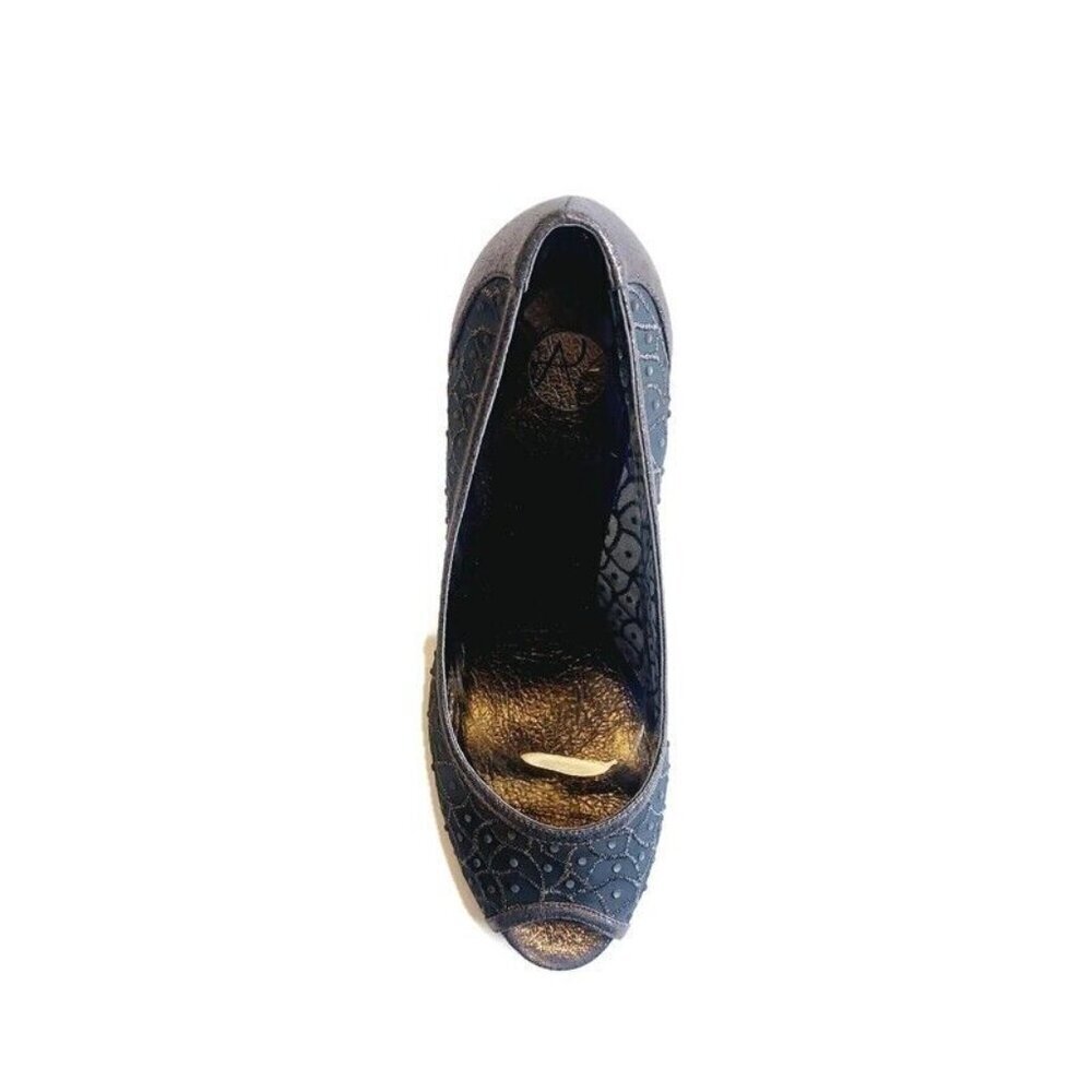 Adrianna Papell FOXY Shoes Womens 9 Embellished Shimmer Peep Toe Heels Gunmetal - Picture 3 of 11